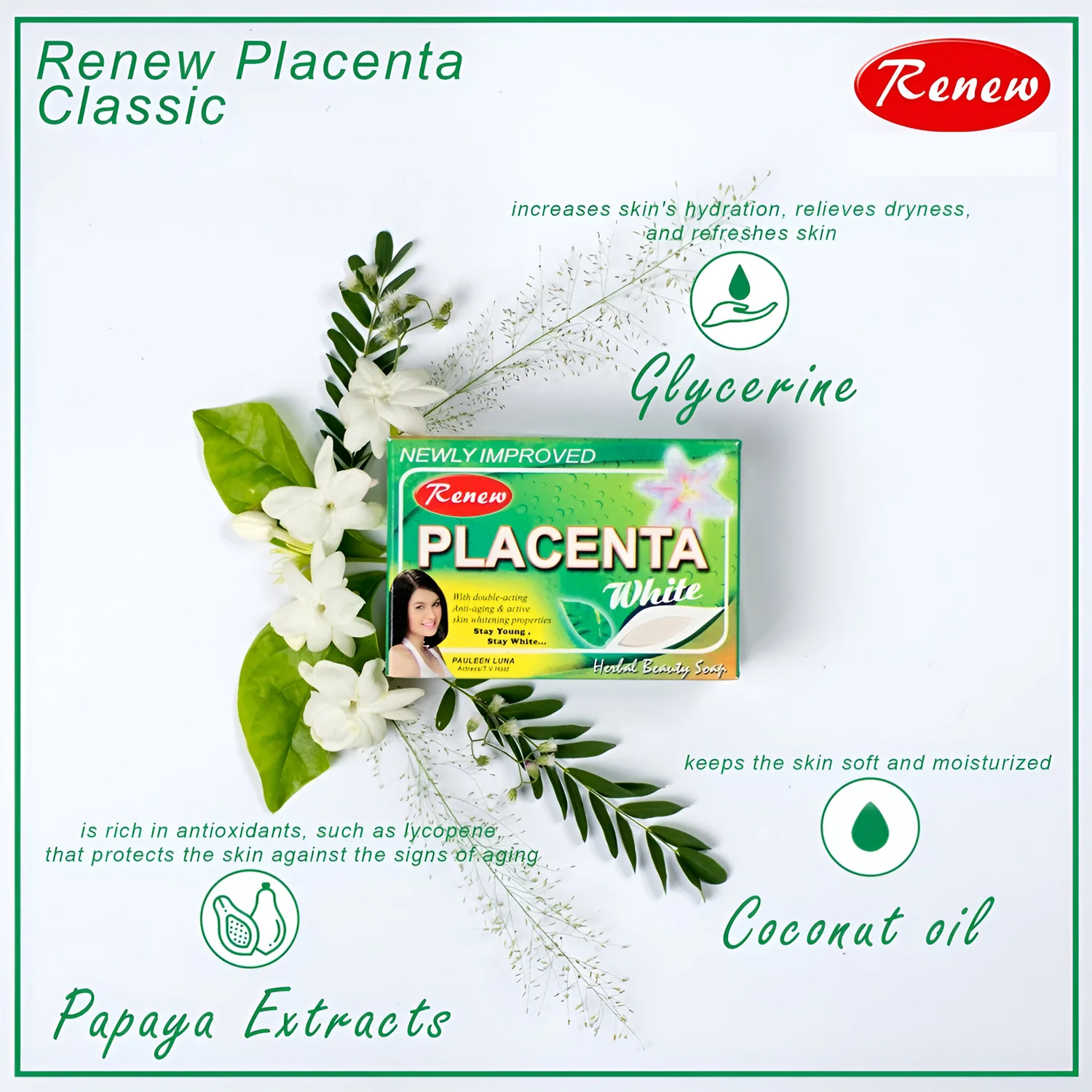 Renew Placenta White Herbal Beauty Soap - 90g - Image 4