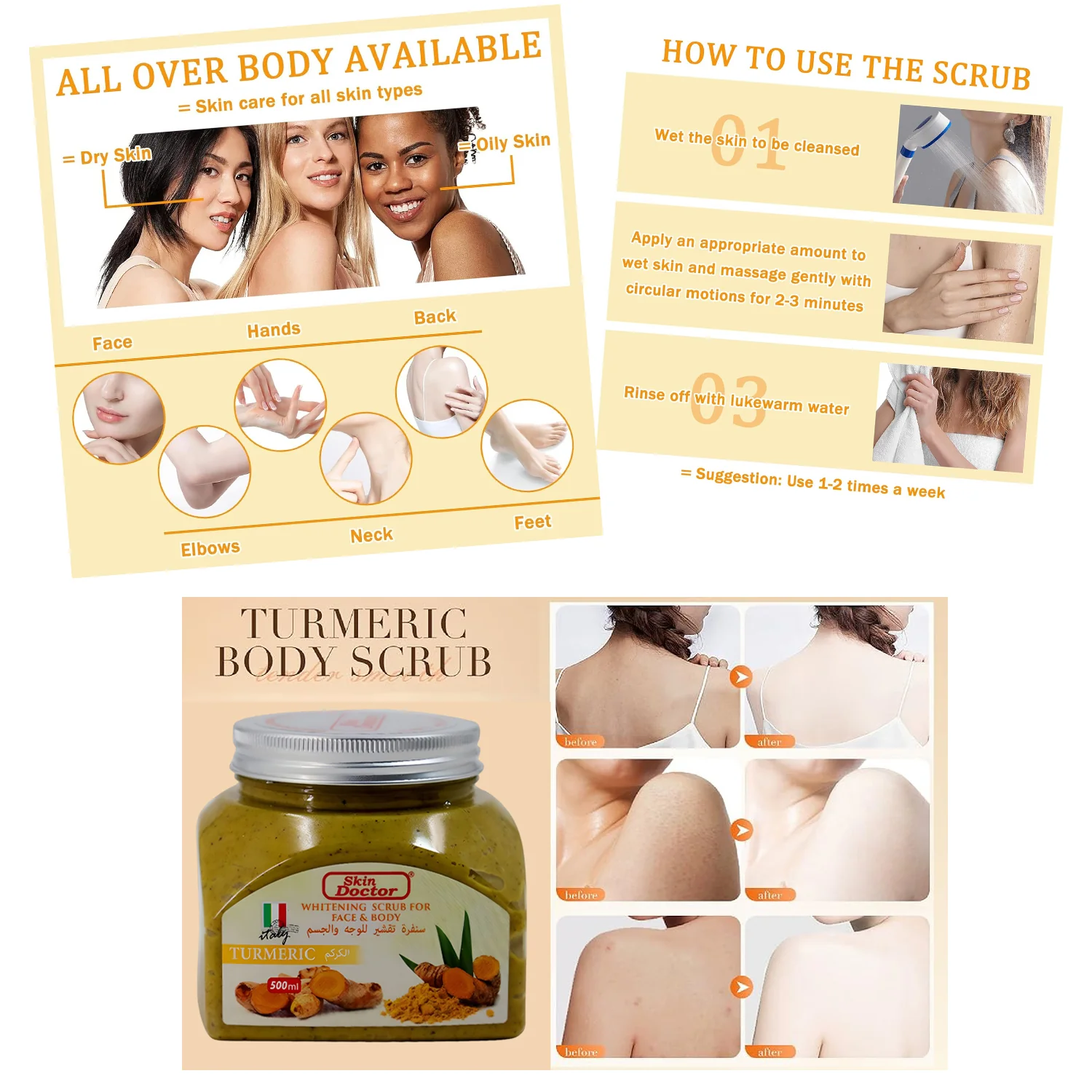 Skin Doctor Whitening Scrub For Face & Body - Turmeric 500ml - Image 3