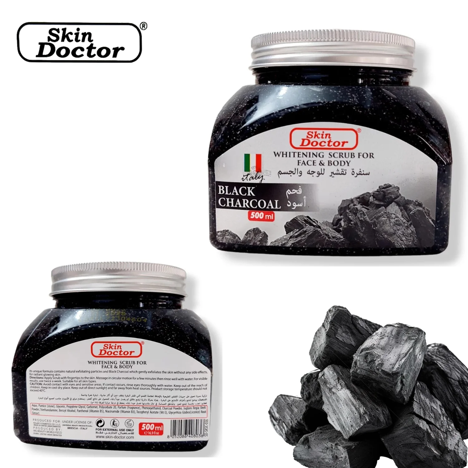 Skin Doctor Face & Body Whitening Scrub – Black Charcoal 500ml - Image 5