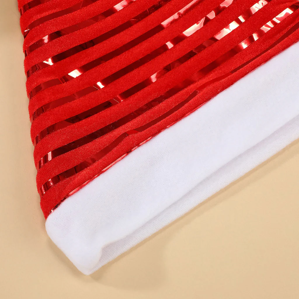 Striped Santa Hat β Red & Silver Plush Christmas Hat - Image 6