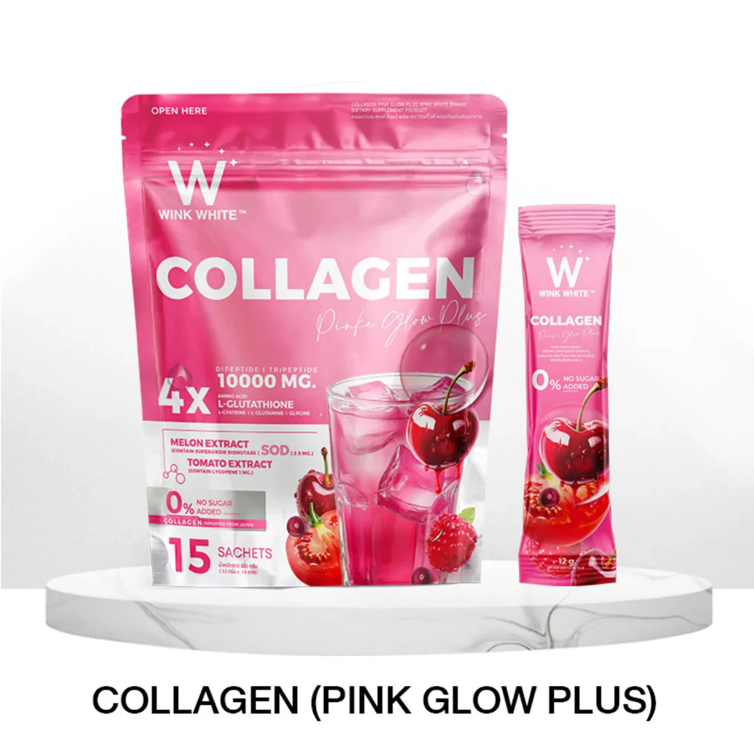 Wink White Collagen Pink Glow Plus 4x L-Glutathione Dipeptide Tripeptide 10000MG - 15 Sachets - Image 2