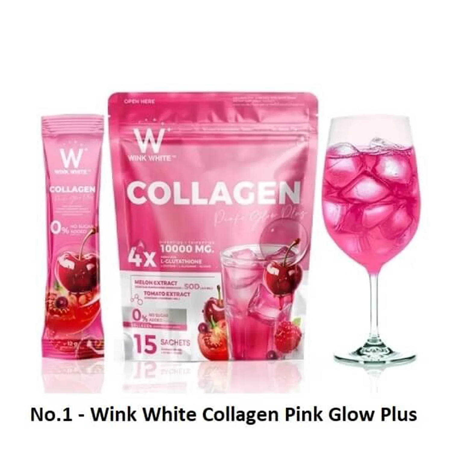 Wink White Collagen Pink Glow Plus 4x L-Glutathione Dipeptide Tripeptide 10000MG - 15 Sachets - Image 4