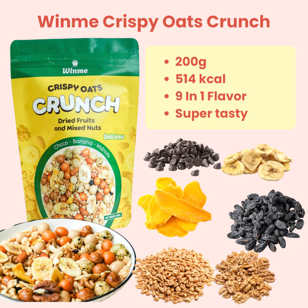 Winme Crispy Oats Crunch Cereal – Choco Banana & Walnuts (200g) - Image 7