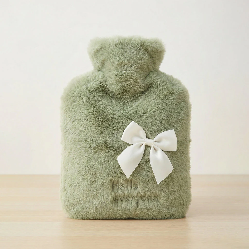 Wispoe Hot Water Bag with Soft Green Faux Fur Cover