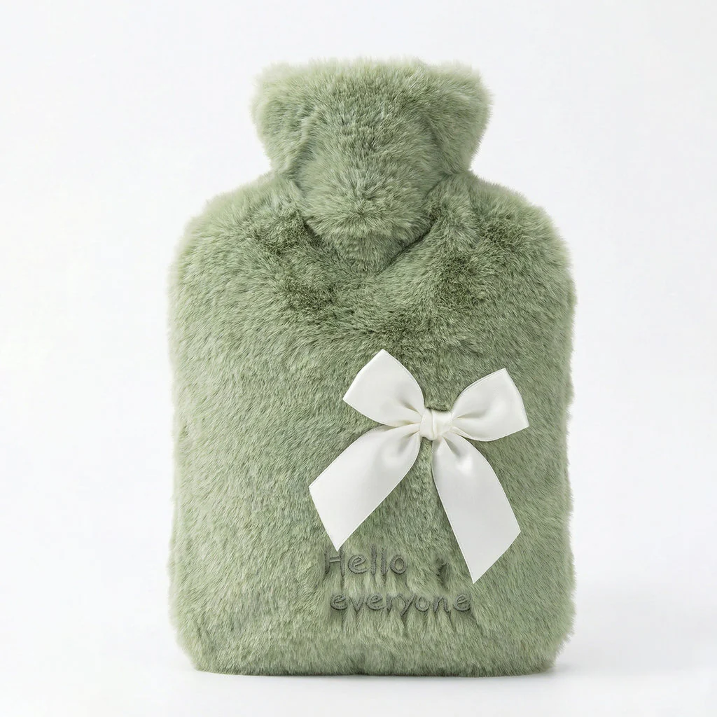 Wispoe Hot Water Bag with Soft Green Faux Fur Cover - Image 3