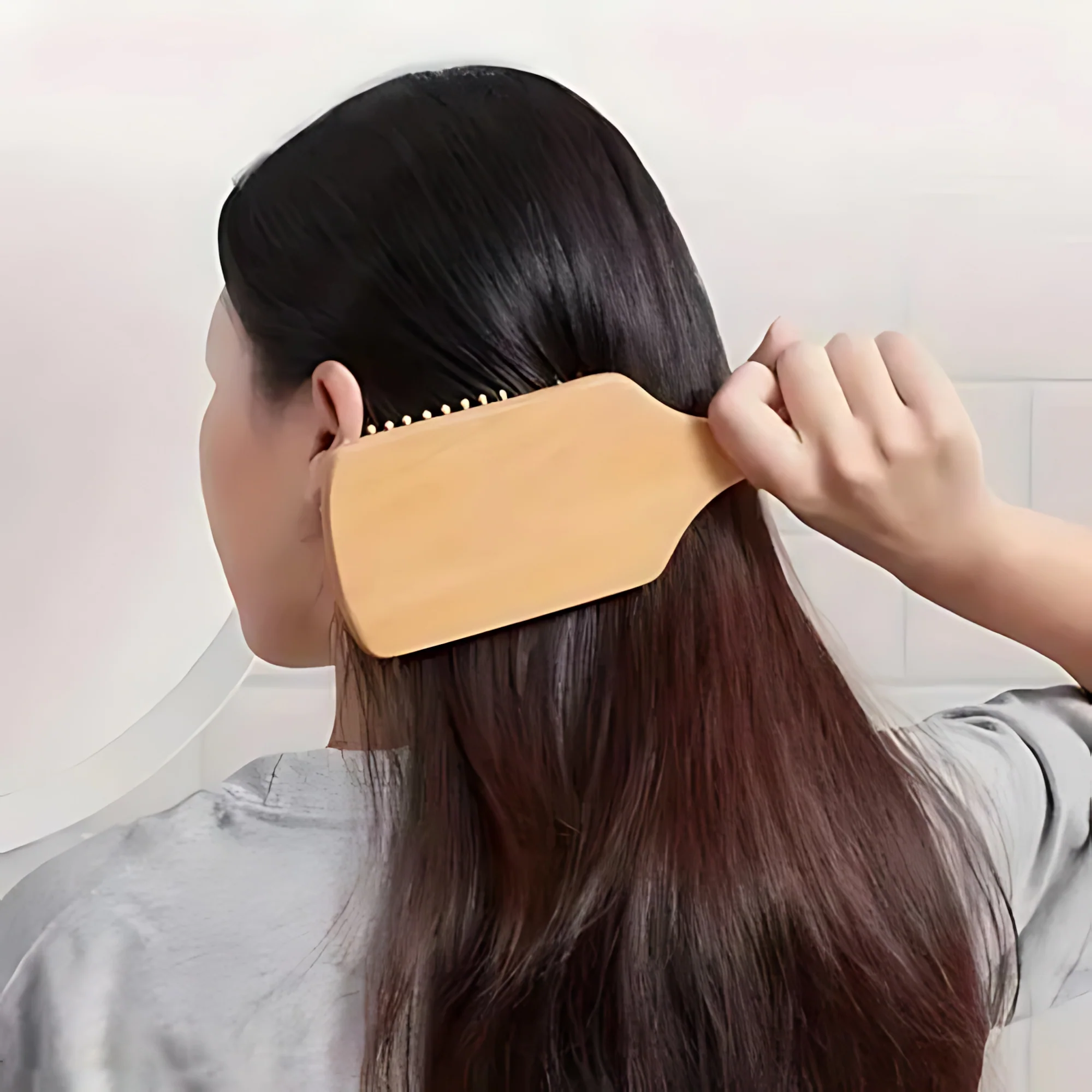 Wooden Paddle Hair Brush – Square White - Image 5