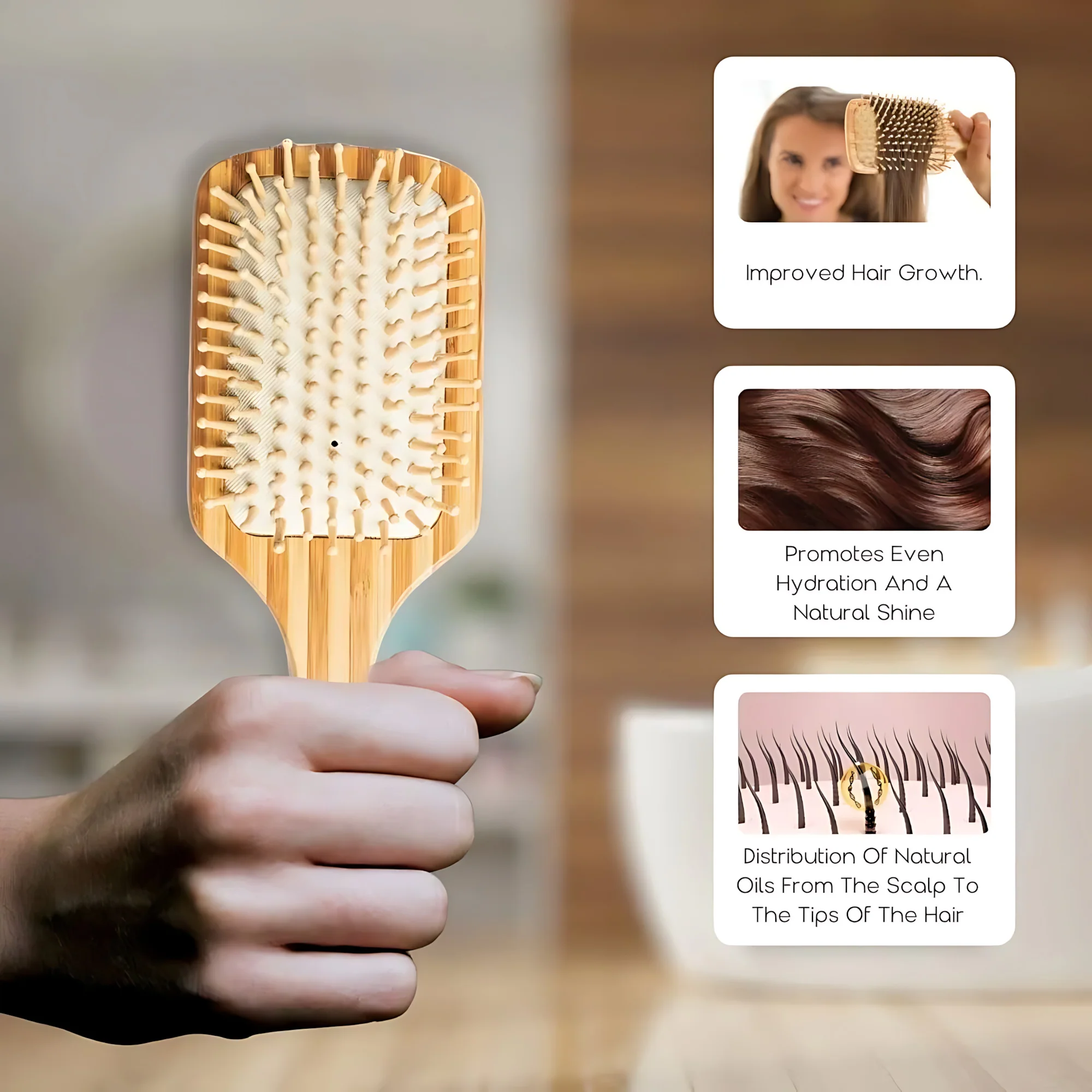 Wooden Paddle Hair Brush – Square White - Image 6