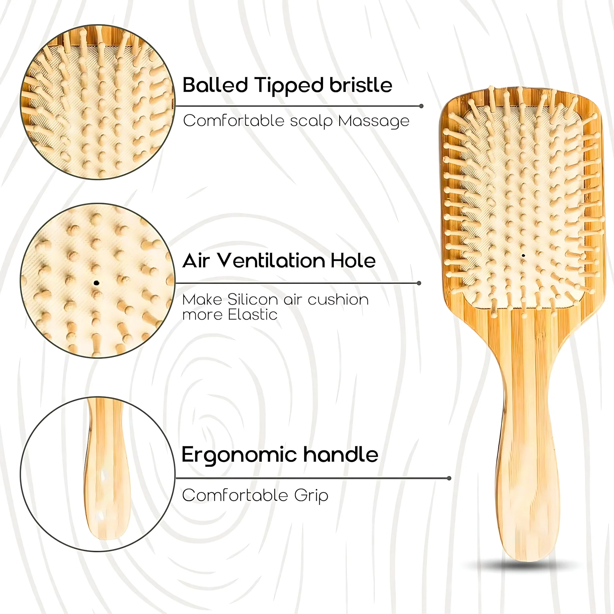Wooden Paddle Hair Brush – Square White - Image 9