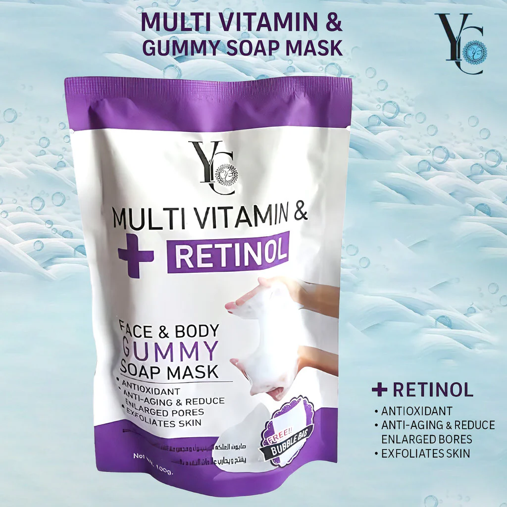 YC Multi Vitamin & Retinol Face & Body Gummy Soap Mask – 100g - Image 2