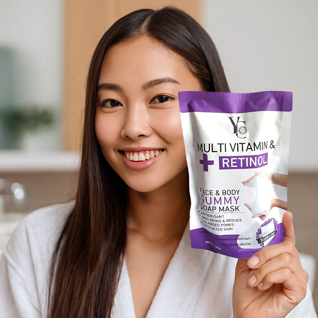 YC Multi Vitamin & Retinol Face & Body Gummy Soap Mask – 100g - Image 3