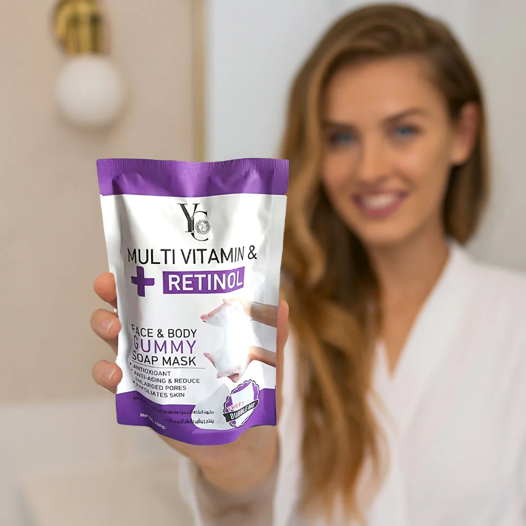 YC Multi Vitamin & Retinol Face & Body Gummy Soap Mask – 100g - Image 4