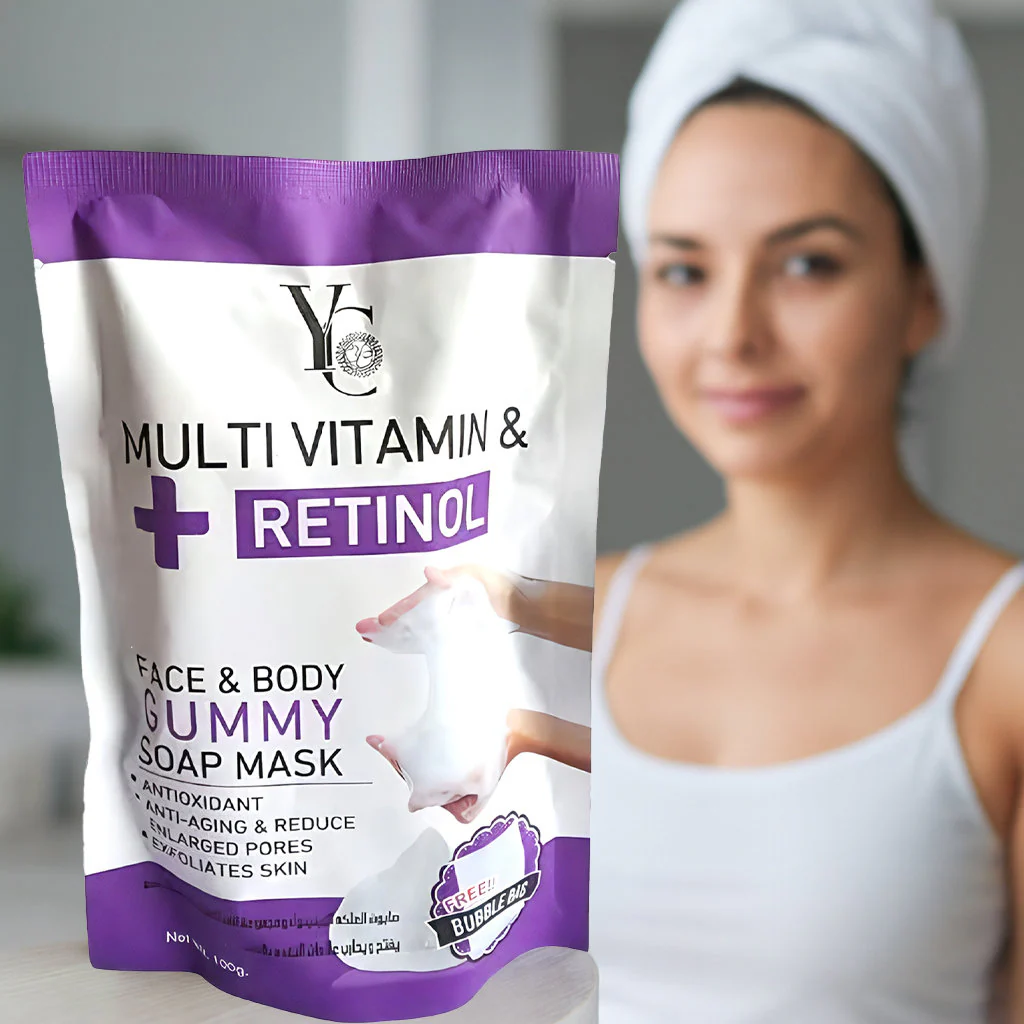 YC Multi Vitamin & Retinol Face & Body Gummy Soap Mask – 100g - Image 5