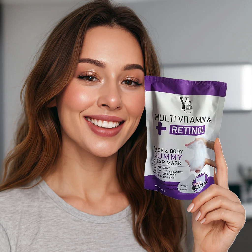 YC Multi Vitamin & Retinol Face & Body Gummy Soap Mask – 100g - Image 7